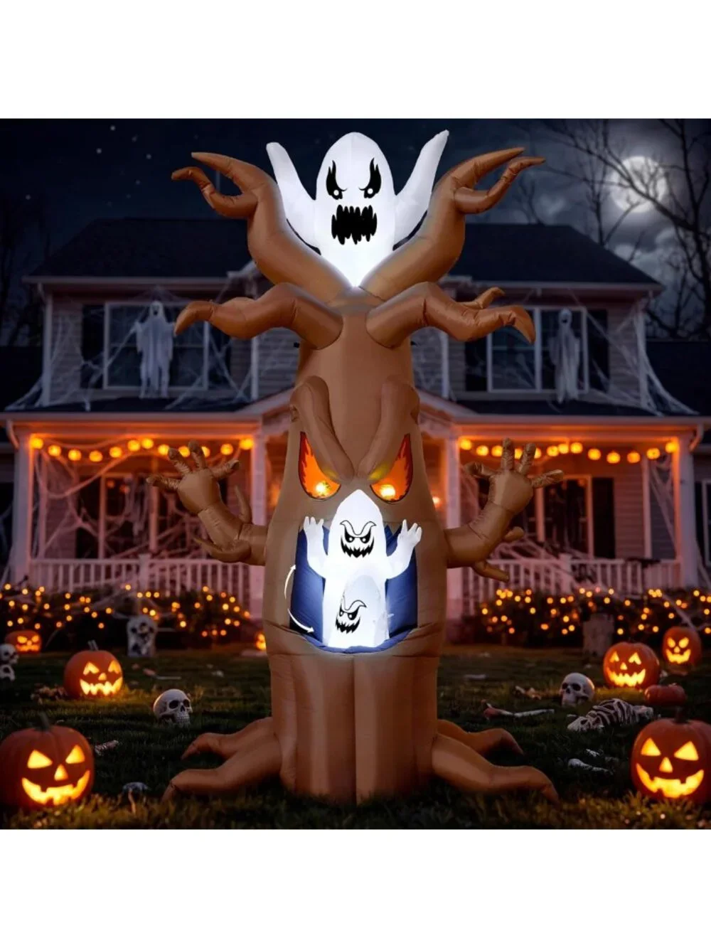 7 Ft Halloween Inflatable Tree Decor with LED Ghost - Outdoor Blow Up Yard